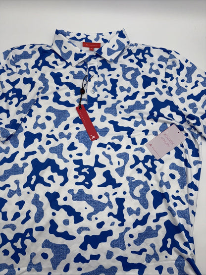 $110 Redvanly Men’s Camo Barres Golf Performance Stretch Polo Shirt-Blue-XLarge