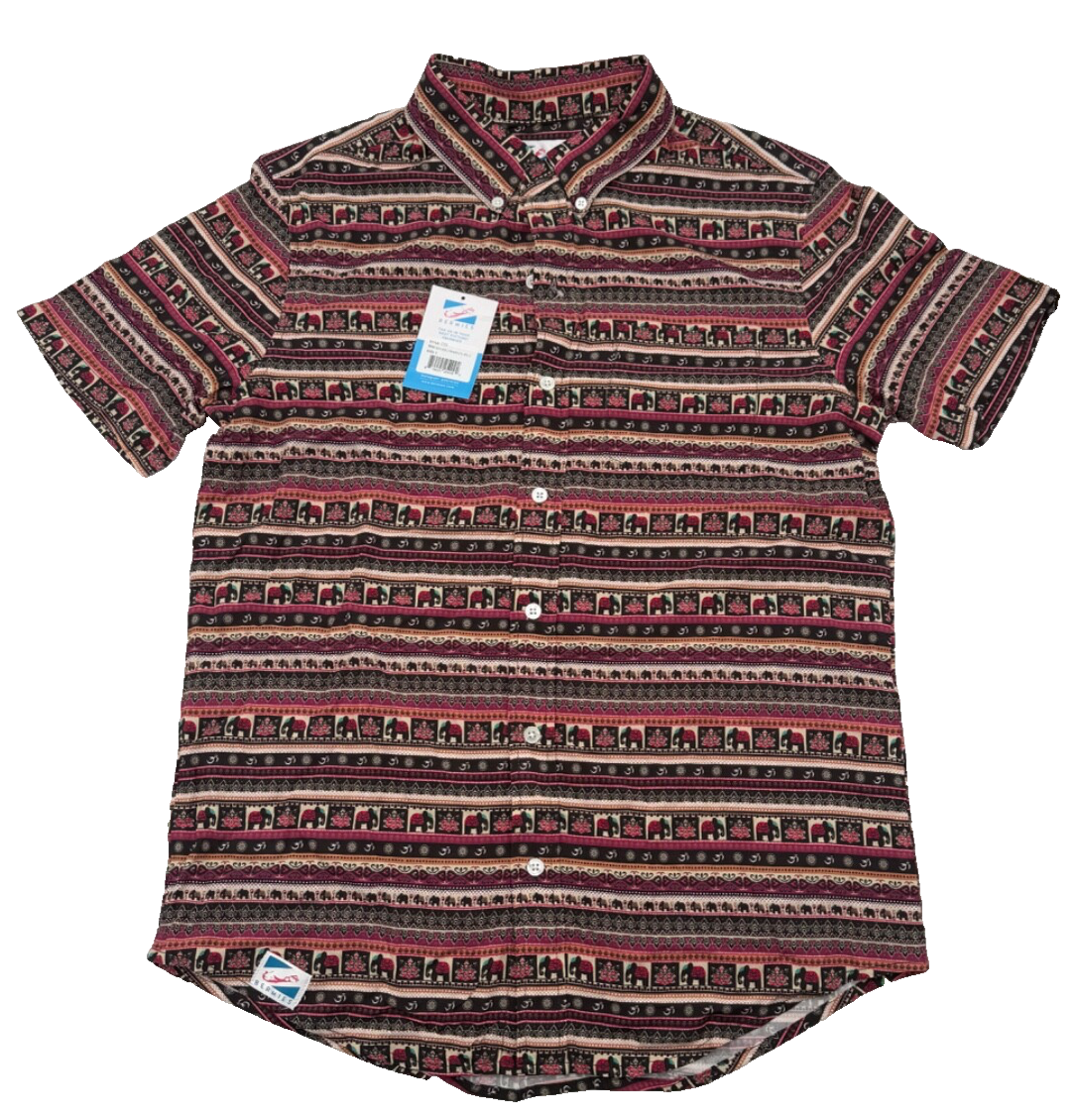 $65 Bermies Men’s- Boho Elephants Rayon Stretch Shirt- Multicolor-Small- New Ta
