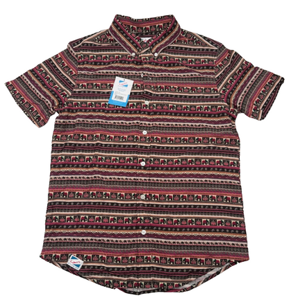 $65 Bermies Men’s- Boho Elephants Rayon Stretch Shirt- Multicolor-Small- New Ta