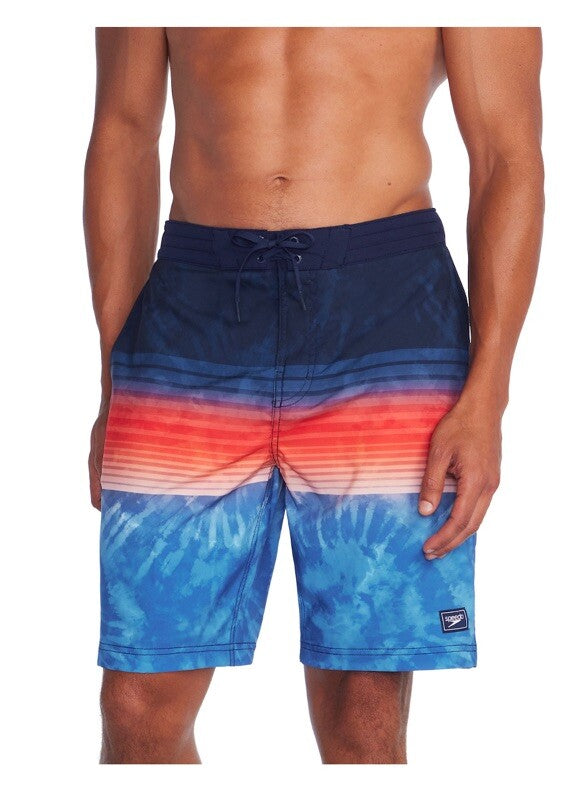 $62 Speedo Men’s Bondi 9""  Comfort Stretch Lined Boardshorts-Red Blue-Medium