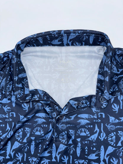$55 Huk Men's Batiki Pursuit Polo Shirt - H1200605 - Navy - Small -New With Tags