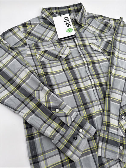 $120 Stio Men’s Eddy Shirt Long Sleeve Pearl Snap-Quiet Grey Plaid -XSmall-New