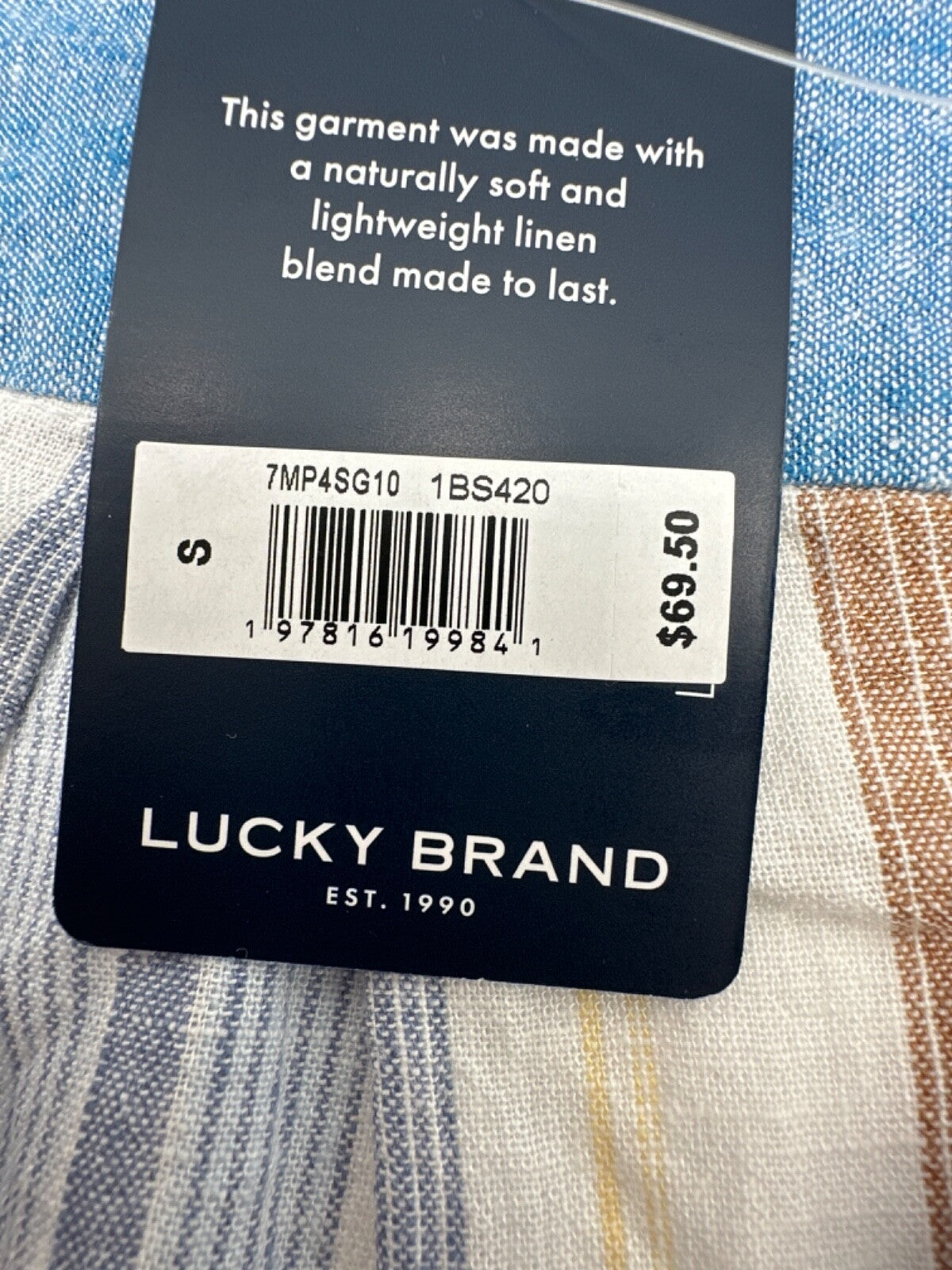 $70 Lucky Brand Men's Striped Linen Camp Shirt - Mulit Color - Small - New