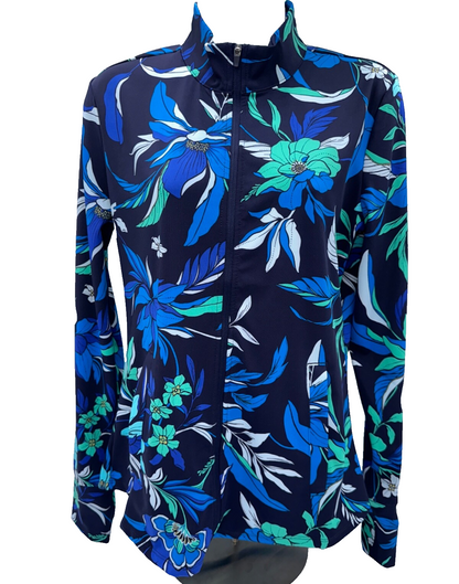 $98 Women’s Tommy Bahama Active Full Zip Jacket - Navy Floral- Medium - New