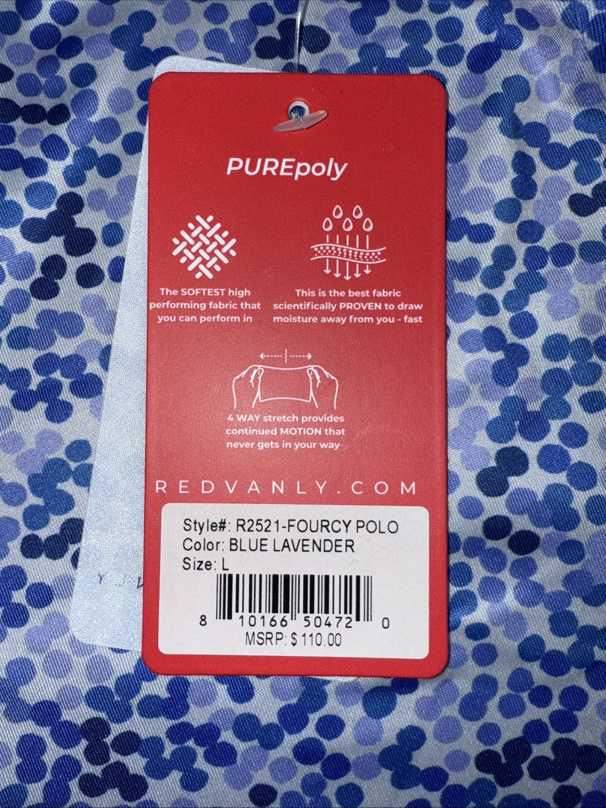 $110 Redvanly Men’s Fourcy Golf Performance Polo Shirt-Blue Lavender -Large-New