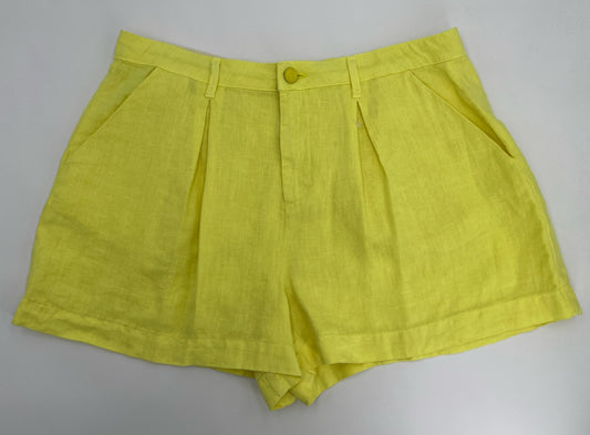 $260 L'Agence Women’s Zahari Linen Pleated Shorts- Lemon Tonic-Size: 32W-New Tag
