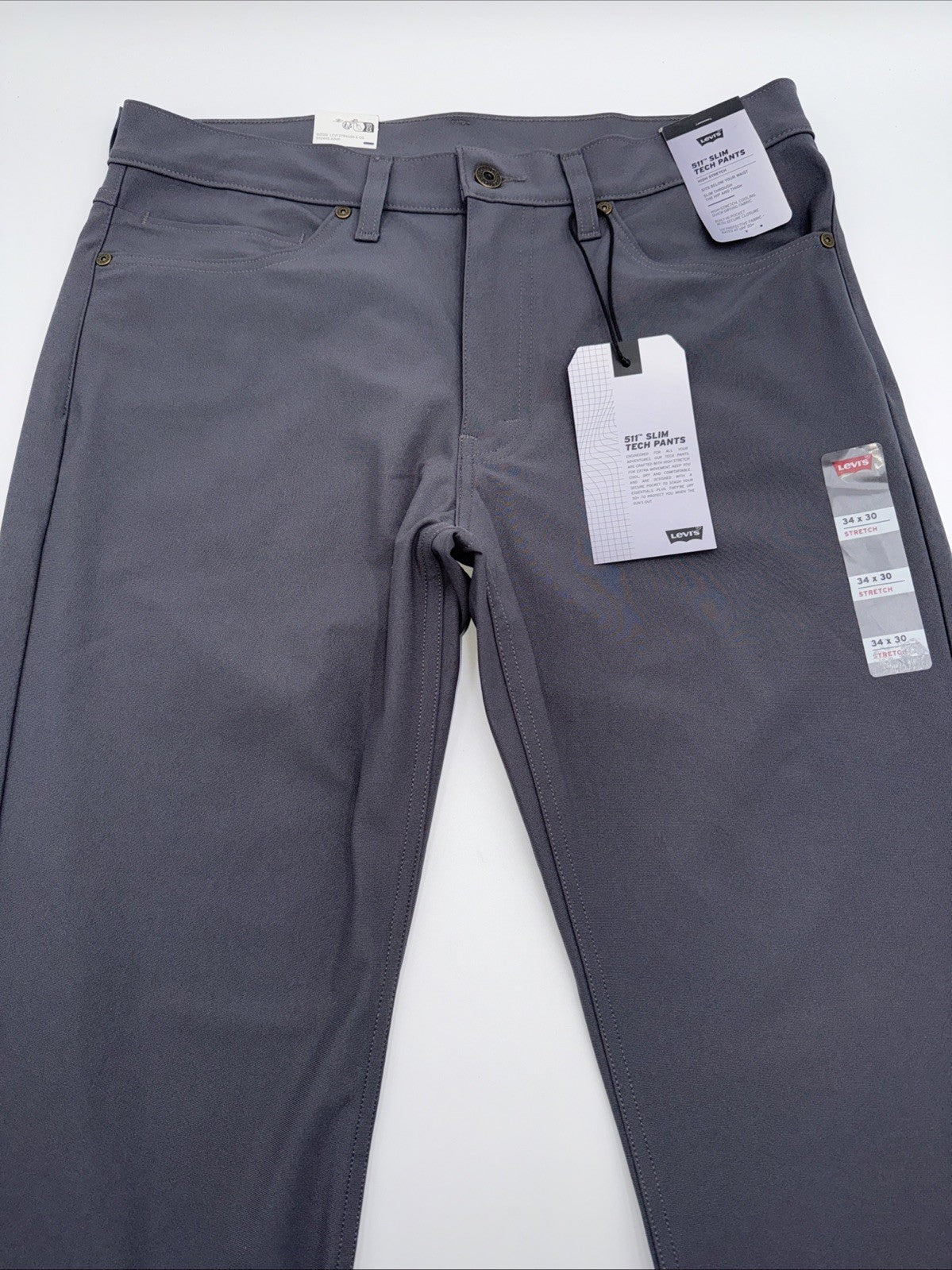$70 Levi's Men's 511 Slim Tech Pants Stretch A92130010- Grey- 34W 30L - New Tag
