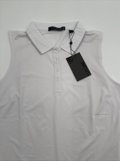 $110 G/Fore Women's Pleated Collar Pique Sleeveless Polo Shirt -Snow -Large -NEW