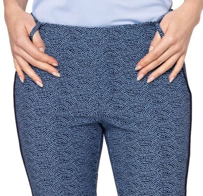 $164 Golftini Ankle Pant Side Stripes Golf Pants- Blue Swirl -Large -New Tags