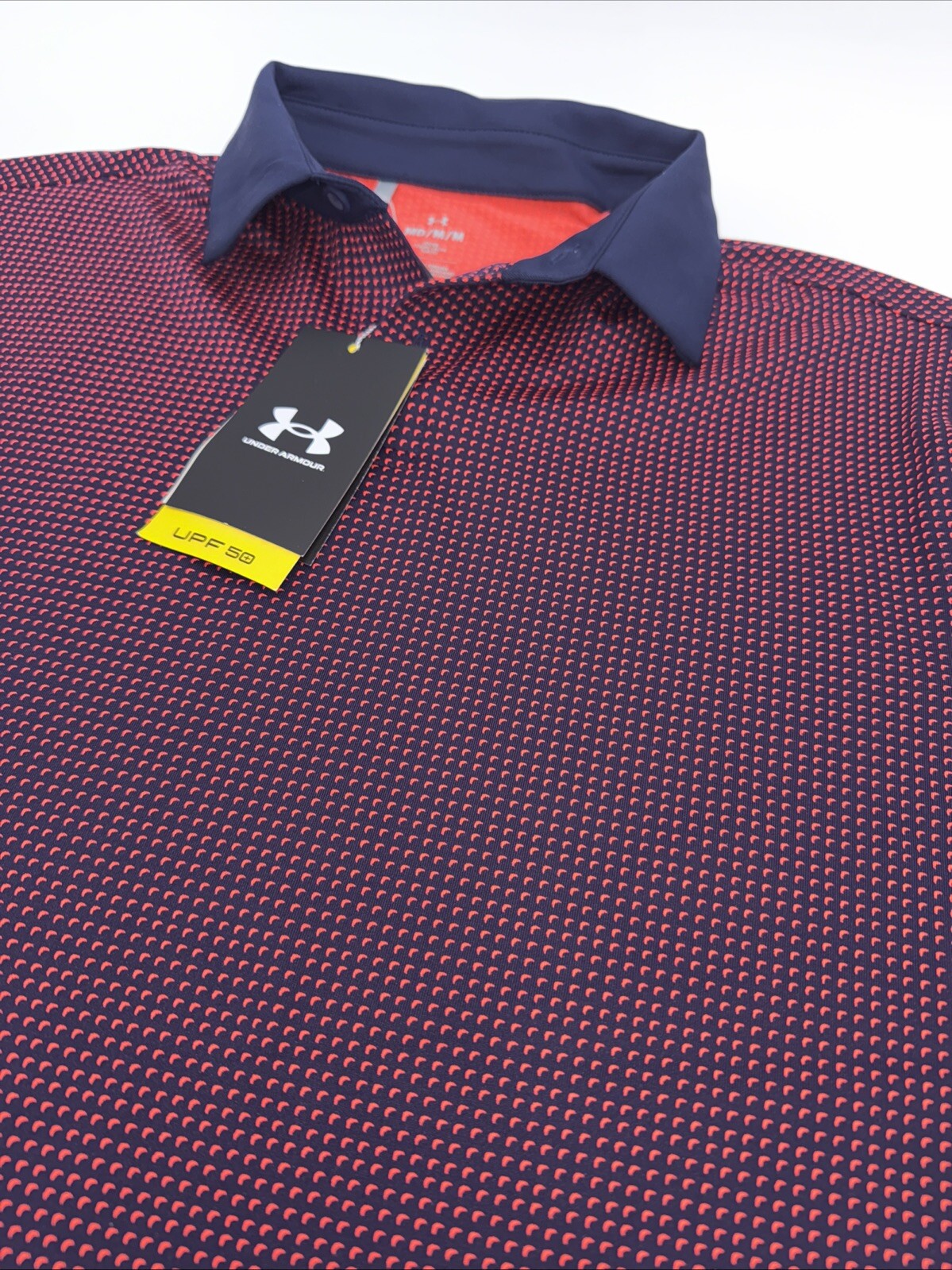 $78 Under Armour Golf Men's T2 Half Moon Polo Shirt- Navy/Orange- Small-New Tag