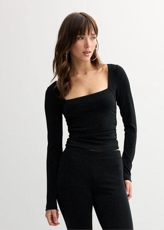 Vanilla Star Women’s-Sparkle Party Long Sleeve Top Shirt- Black-Small-New Tag