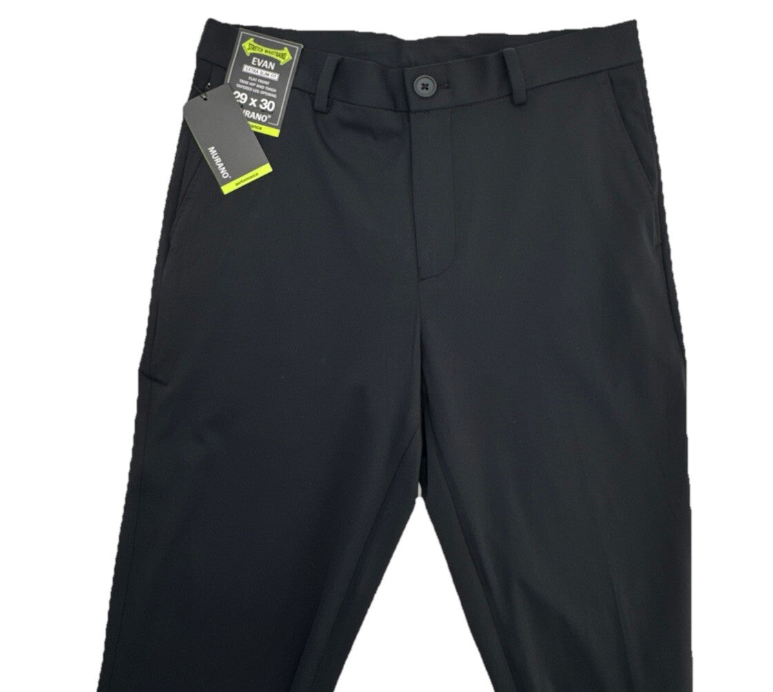 Murano Evan Extra SlimFit FlatFront Tapered Leg Chino Dress Pants-Black- 29W 30L