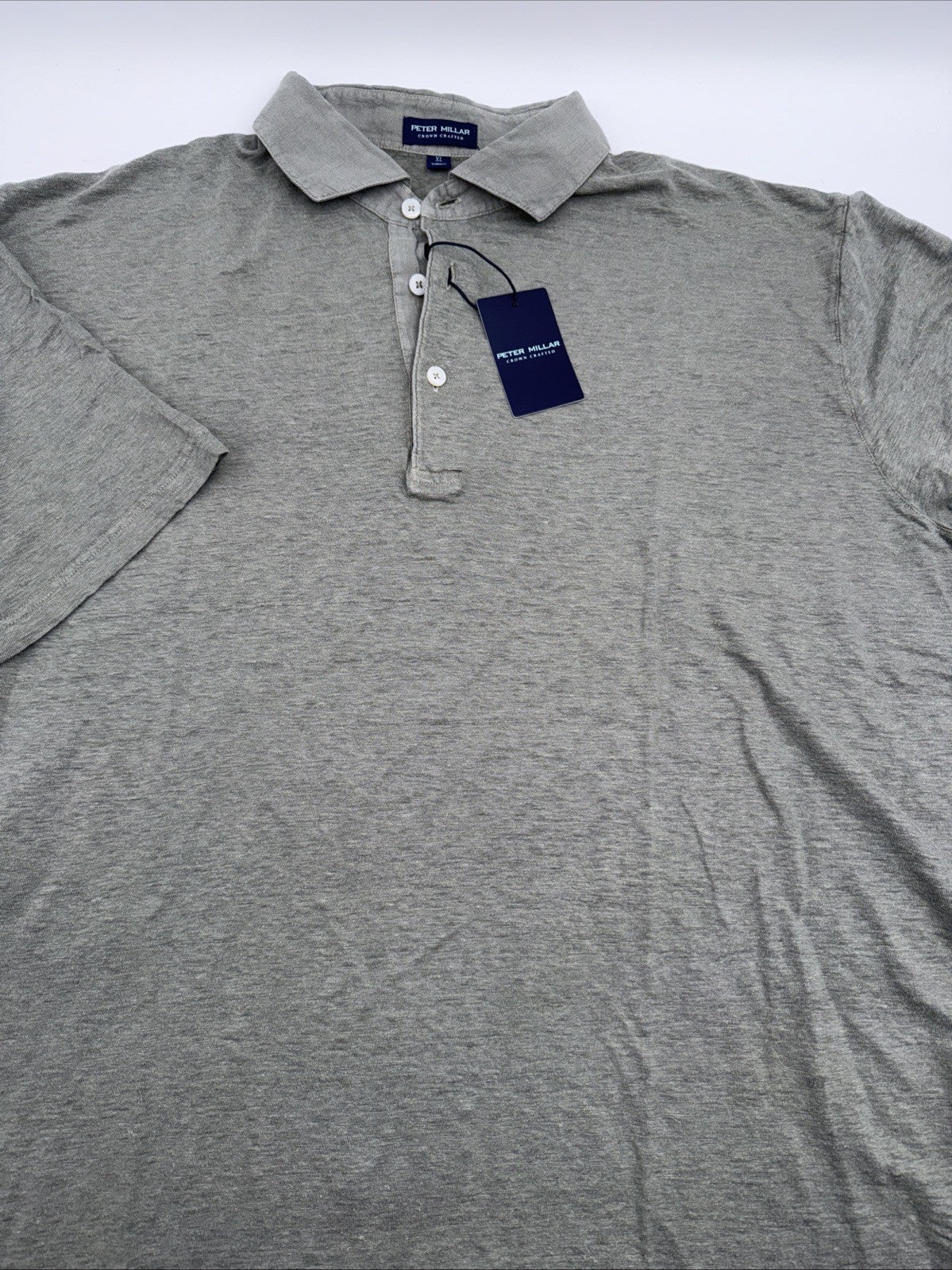 $180 Peter Millar Men’s Crown Crafted Greystone Linen S/S Polo- Khaki- XLarge