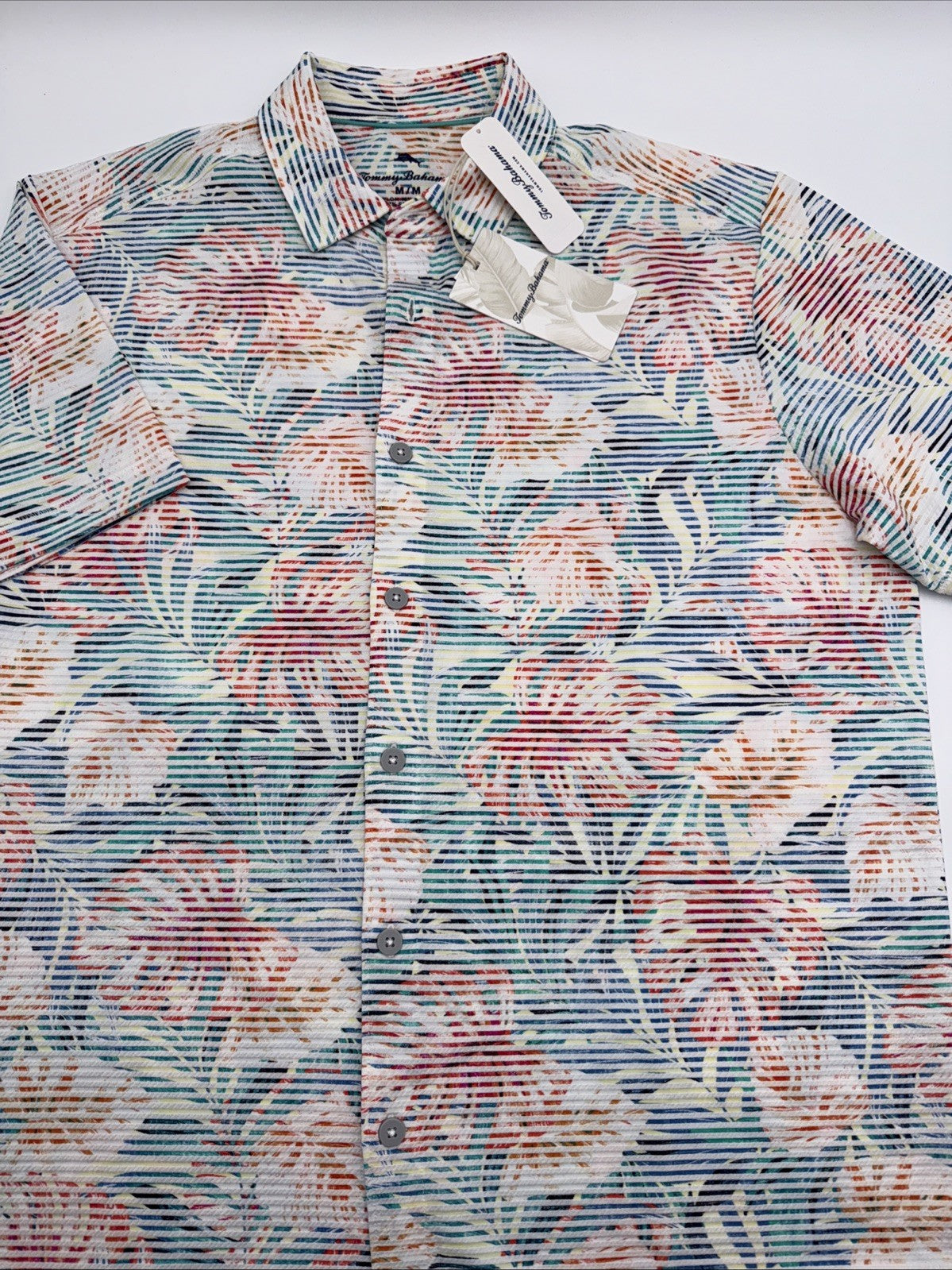 $128 2025-TOMMY BAHAMA Men’s COSTA WAVE POSITANO PALMS CAMP- Lychee-Medium- New