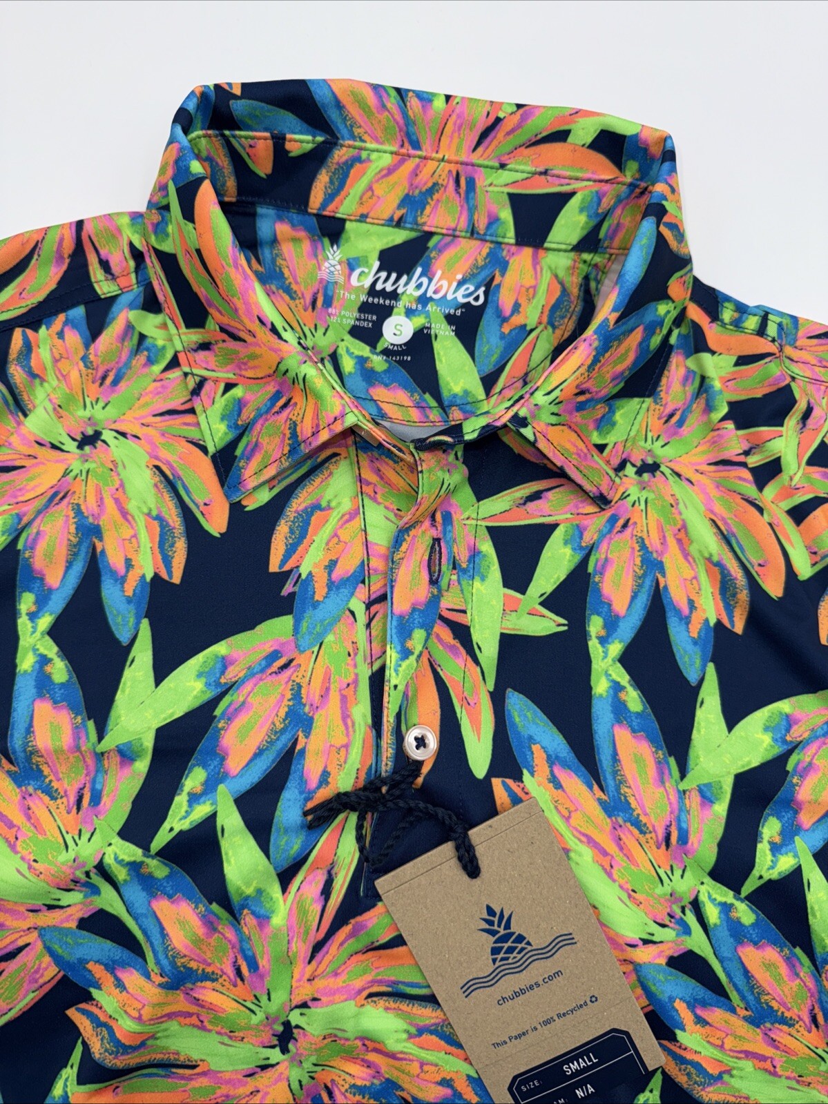 Chubbies Men's The Ocean Flower Performance Polo Shirt-Orange Multi-Small -New