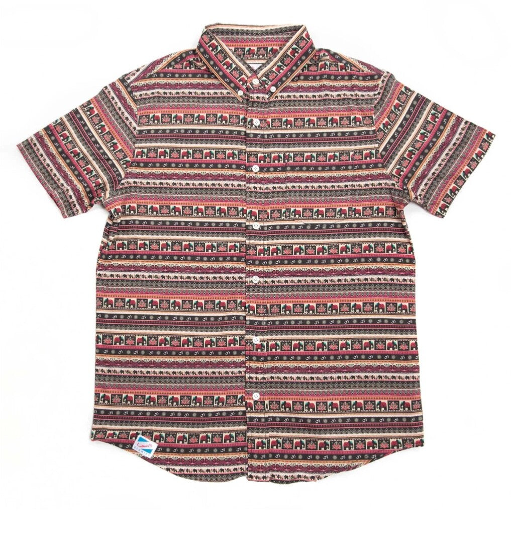 $65 Bermies Men’s- Boho Elephants Rayon Stretch Shirt- Multicolor-Small- New Ta