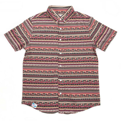 $65 Bermies Men’s- Boho Elephants Rayon Stretch Shirt- Multicolor-Small- New Ta