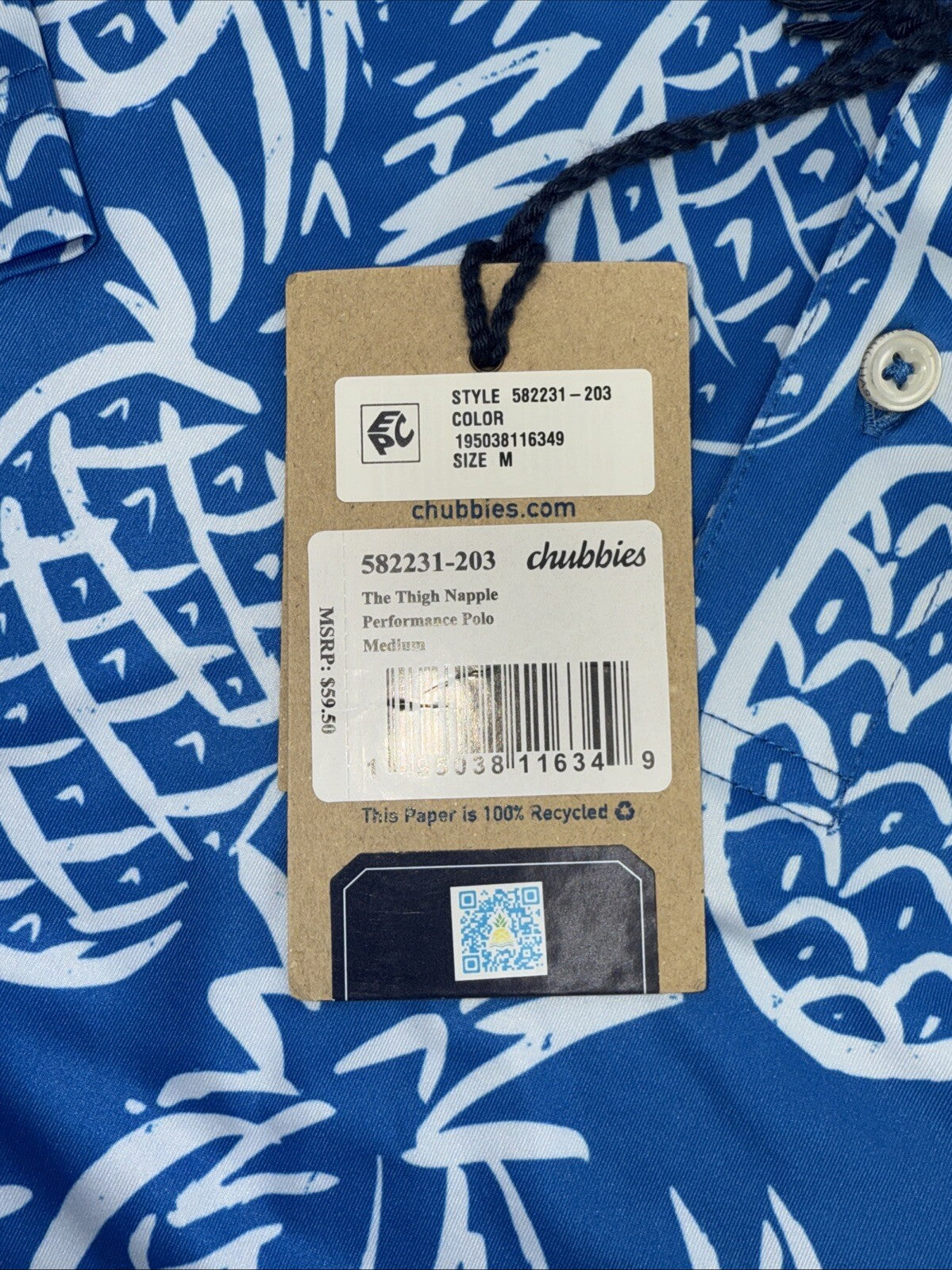 Chubbies Men's The Thigh Napple Performance Polo Shirt-Blue Pineapple-Medium-New