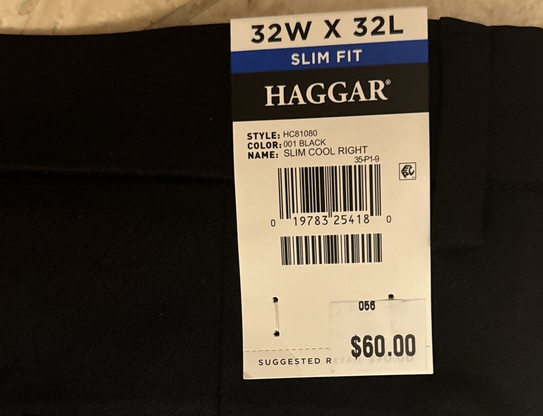 Haggar Men’s Cool Right Performance Flex Slim Fit Flat-Front Pants-Black-32Wx32L