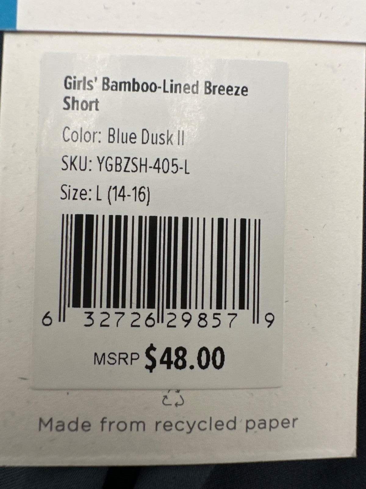 $48 Free Fly Girl's Bamboo-Lined Active Breeze Shorts - Blue Dusk ll - Large-New