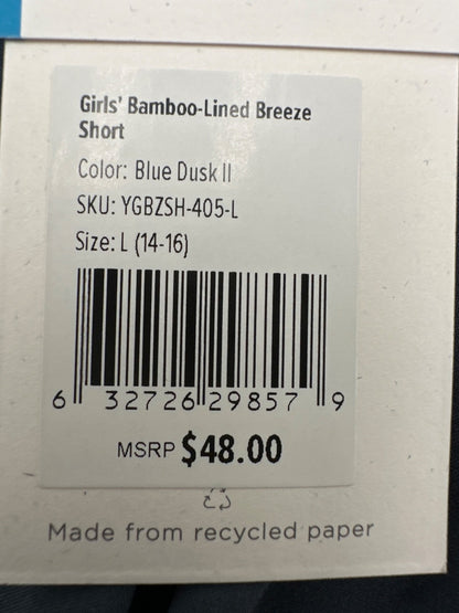 $48 Free Fly Girl's Bamboo-Lined Active Breeze Shorts - Blue Dusk ll - Large-New