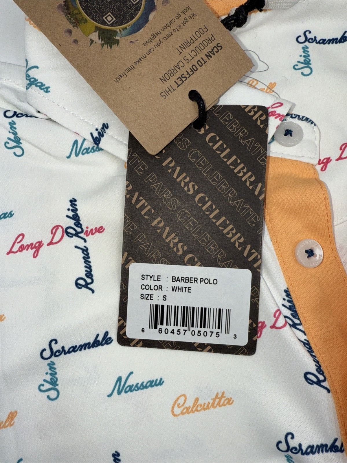 $65 Swannies Men’s Golf Barber Polo Shirt-White/Multi - Small - New Tags