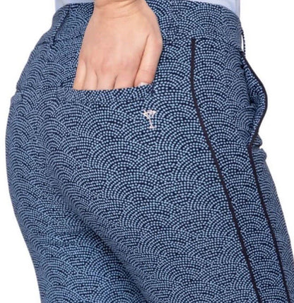 $164 Golftini Ankle Pant Side Stripes Golf Pants- Blue Swirl -Large -New Tags