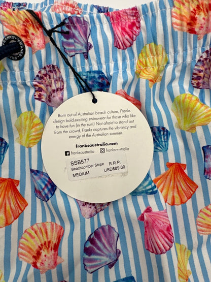 $80 Franks Men’s  6” Swim Shorts - Beachcomber Stripe- Medium- New with Tag