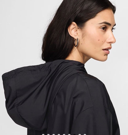 $76 Nike Women's Woven Oversized Hooded Jacket FV6298-010 -Black- Large - New