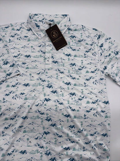 $65 Swannies Men’s Golf Lawrence Polo Shirt- White/Green- Medium - New Tags