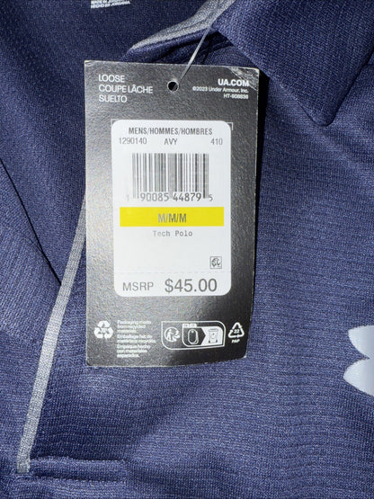 $45 Under Armour Men's Tech Golf Polo - Navy/Graphite - Medium- New Tags