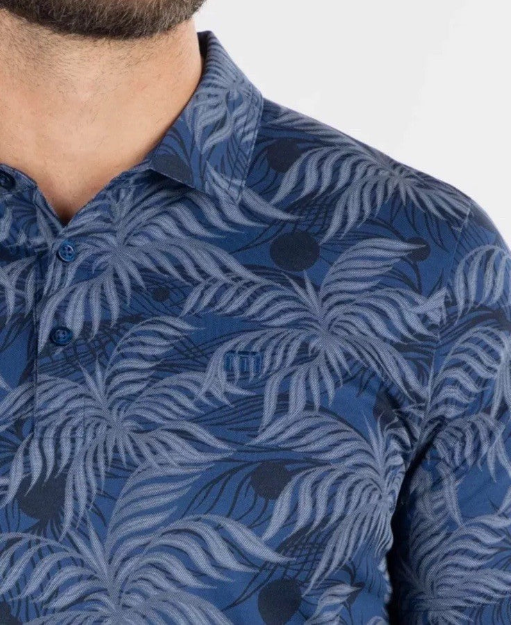 $95 TRAVIS MATHEW Men’s Mountain Down Cotton Blend Golf Polo-Estate Blue-Small