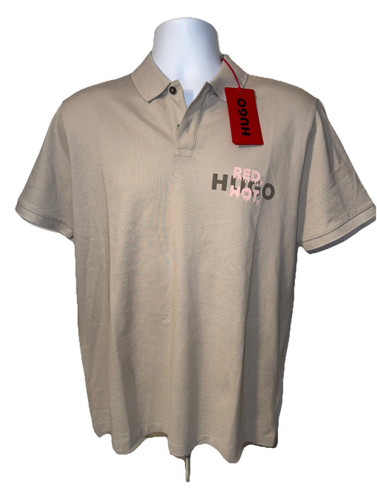 $98 HUGO BOSS Men’s PIQUE “Red Hot” Polo Shirt -Pastel Grey-Size: Small-NWT