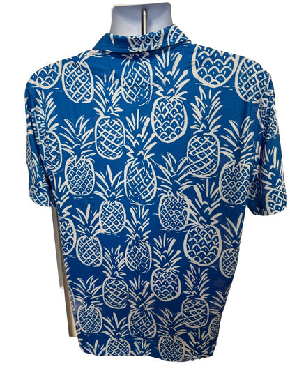 Chubbies Men's The Thigh Napple Performance Polo Shirt- Blue Pineapple-Small-New
