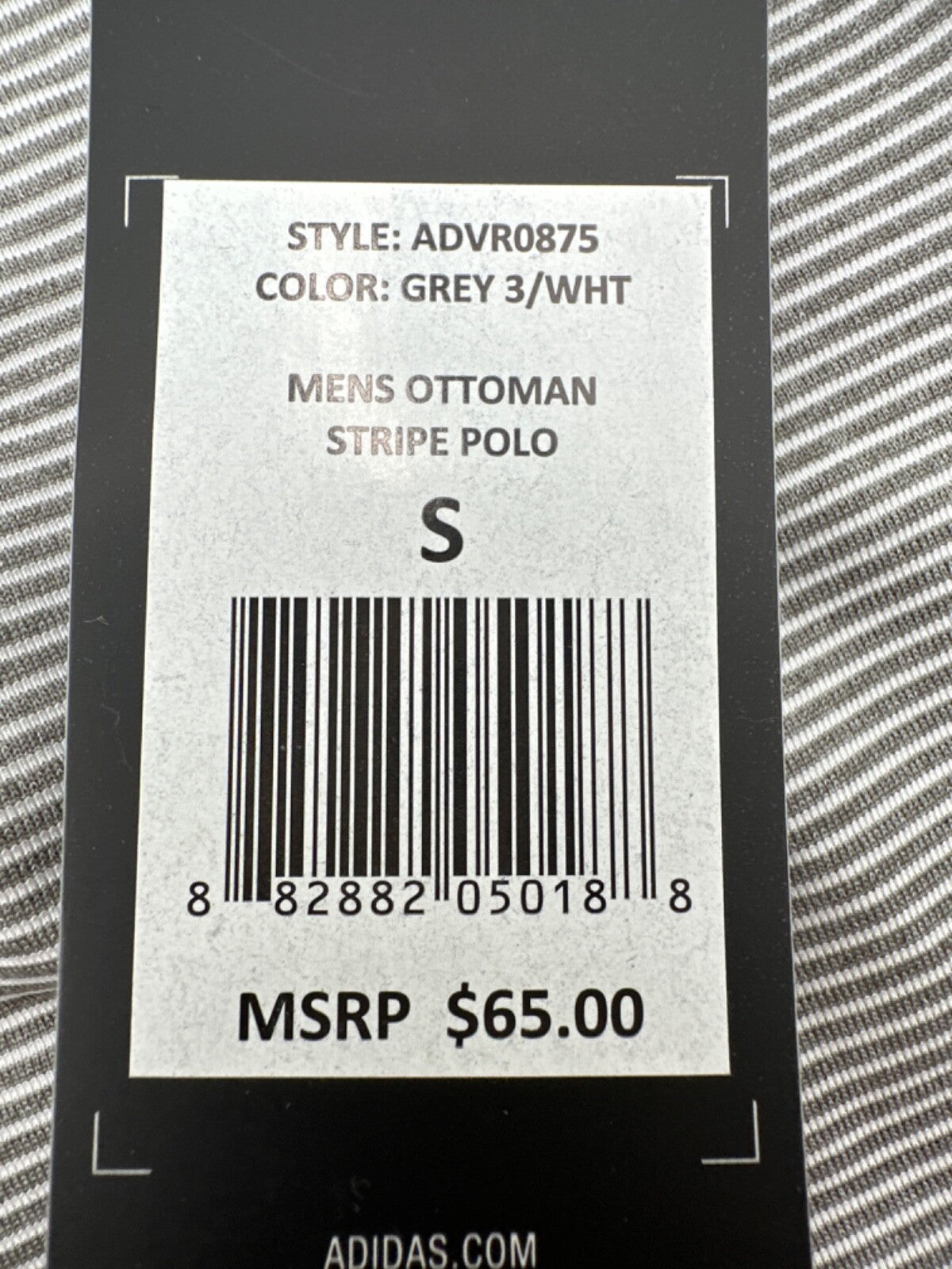 $65 Adidas Men’s Ottoman Stripe Polo Shirt - Grey/White - Small - New With Tag
