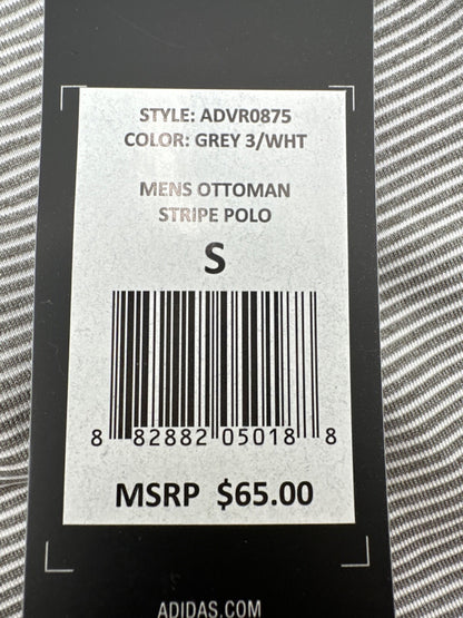 $65 Adidas Men’s Ottoman Stripe Polo Shirt - Grey/White - Small - New With Tag
