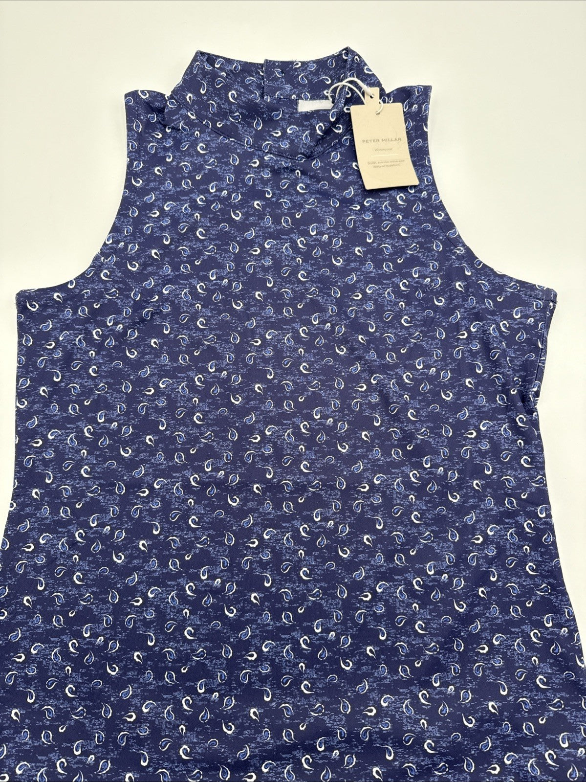 $95 Peter Millar Women’s Scottie Tossed Print Sleeveless Top- Navy Blue- Medium