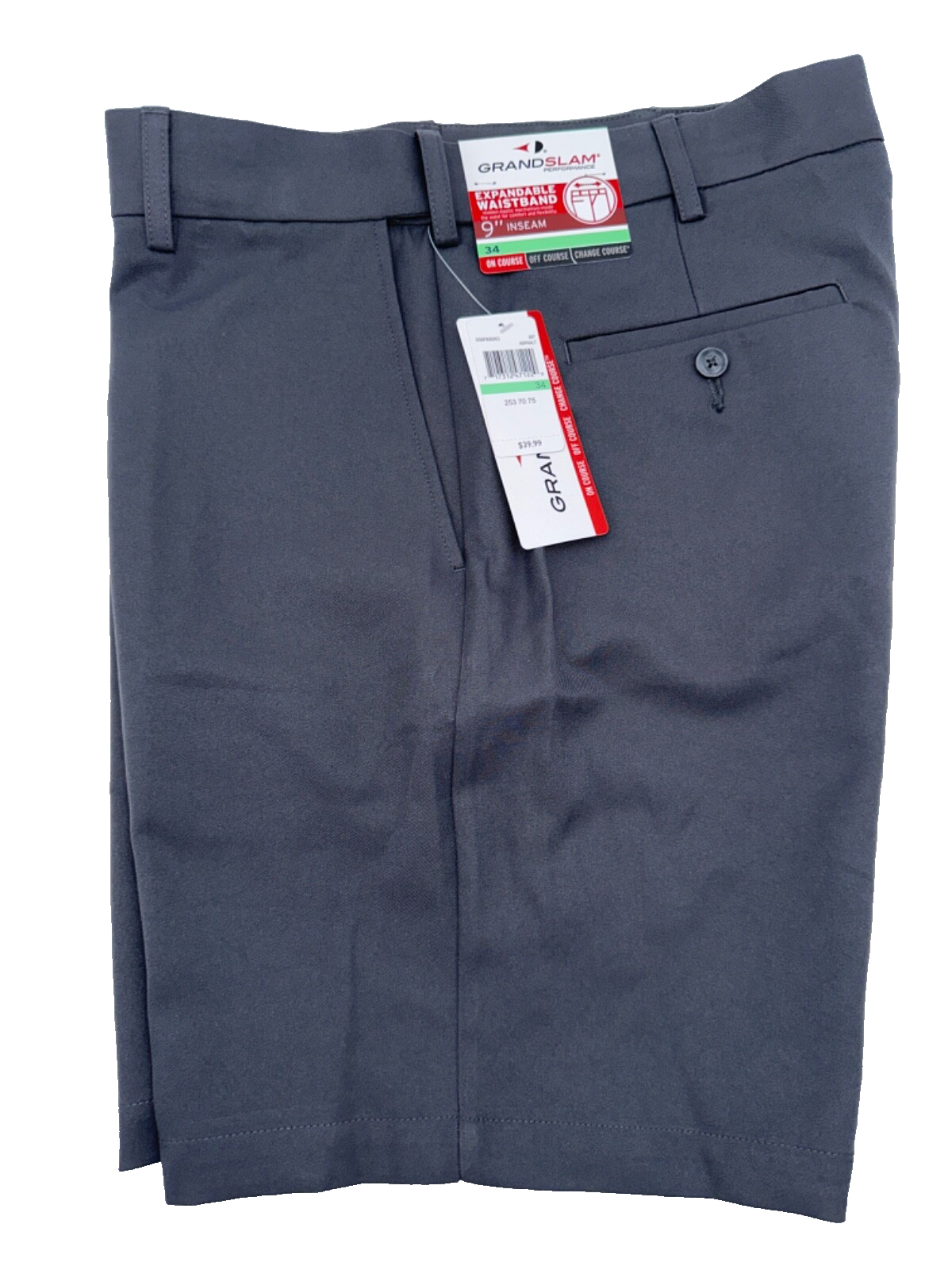 $40 Grand Slam Performance Men's Golf Short 9” - Asphalt - Size 34 - New