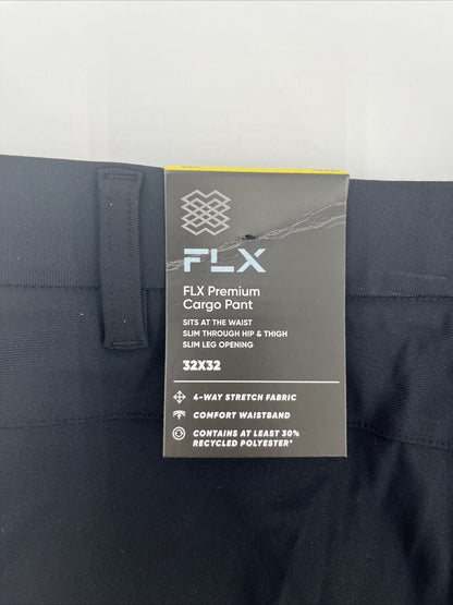 FLX Men’s Premium Slim Cargo Pants- Black- 32W 32L - New Tags
