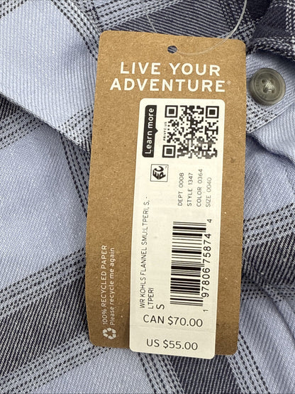 $55 Eddie Bauer Women’s Flannel Button Front Shirt Plaid-Periwinkle-Small-NEW
