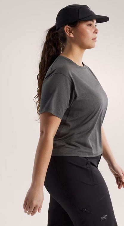 $70 Arc'teryx Women’s Taema Short Sleeve Cropped T-Shirt- Black Heather -Medium