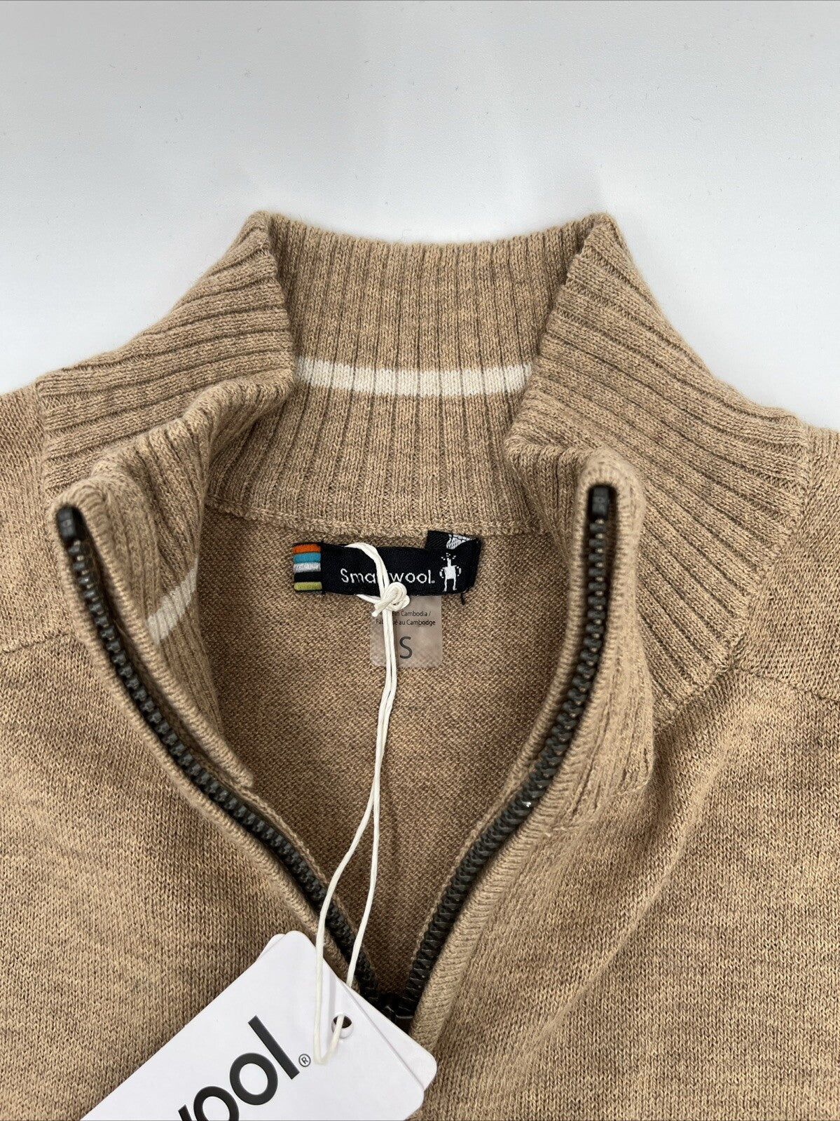 $110 Smartwool Men's Sparwood Zip-Neck Sweater-Toasted Coconut Heather-Small-New