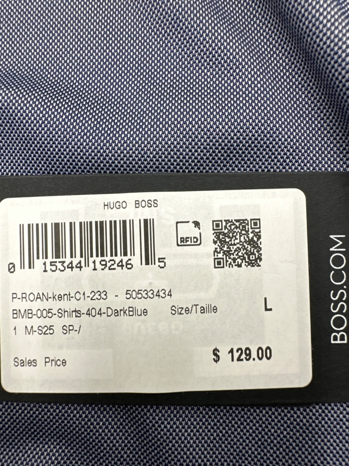 $129 Boss Men’s Slim Fit Performance Button Down Shirt - Dark Blue - Large -New