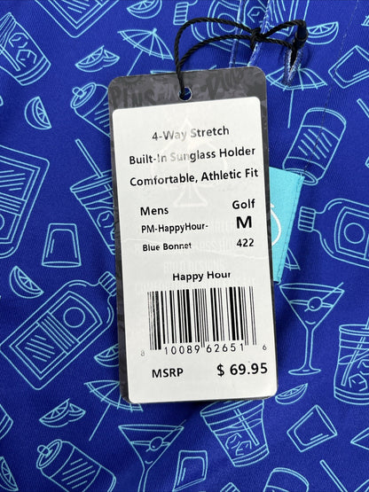 $70 Pins & Aces Men’s Happy Hour Performance Stretch Polo-Blue Bonnet-Medium-New
