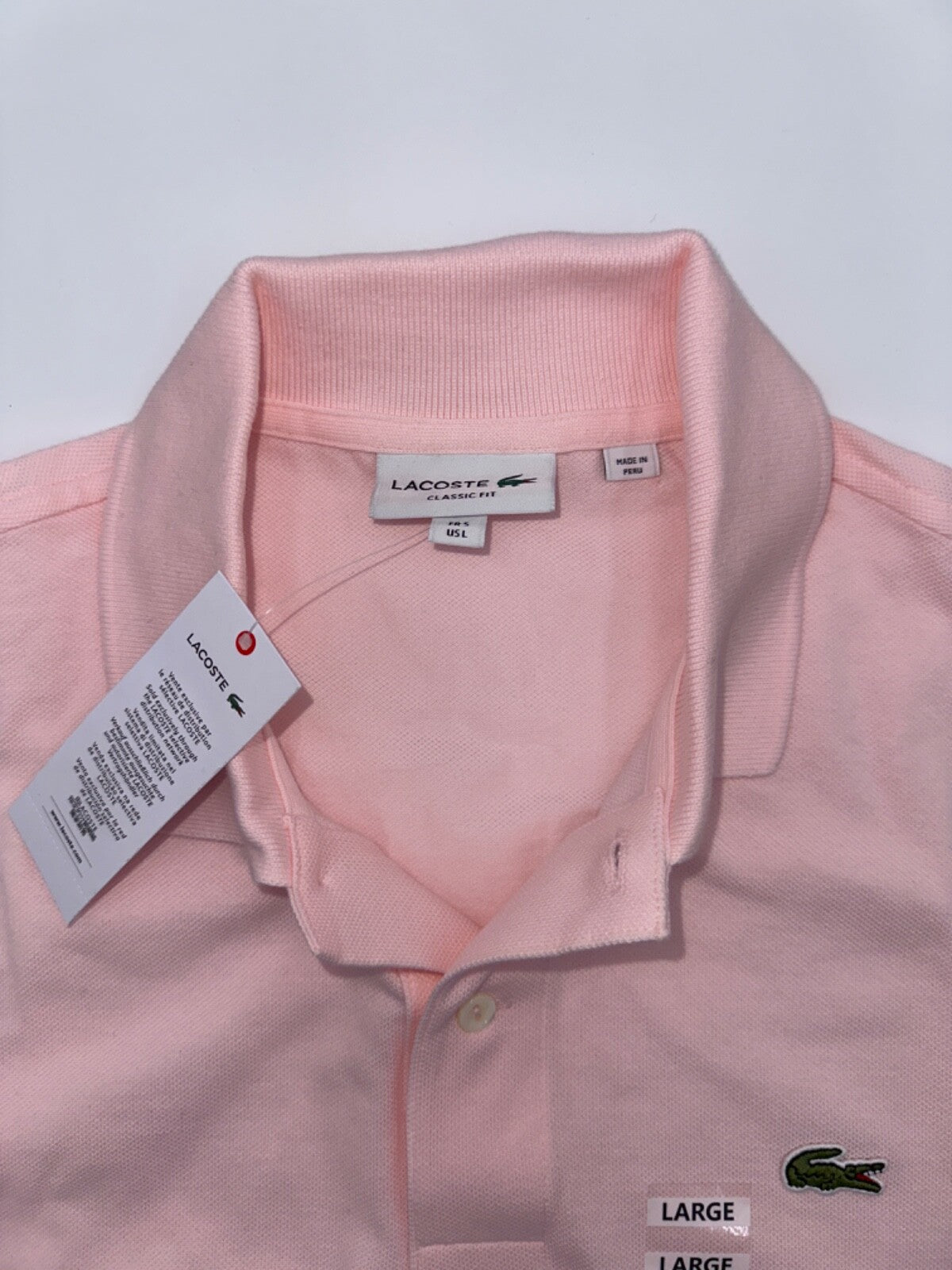 $110 Lacoste Men’s Regular Fit Pima Cotton Polo - Light Pink - Large - New
