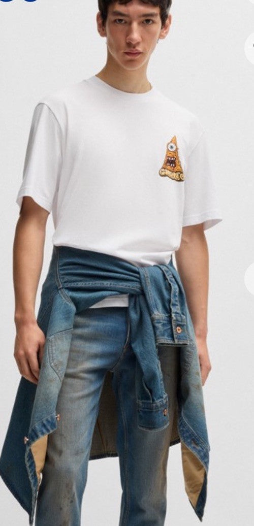 $58 BOSS By Hugo Boss Men’s Pizza Graphic Print T- Shirt-White - Medium-NWT