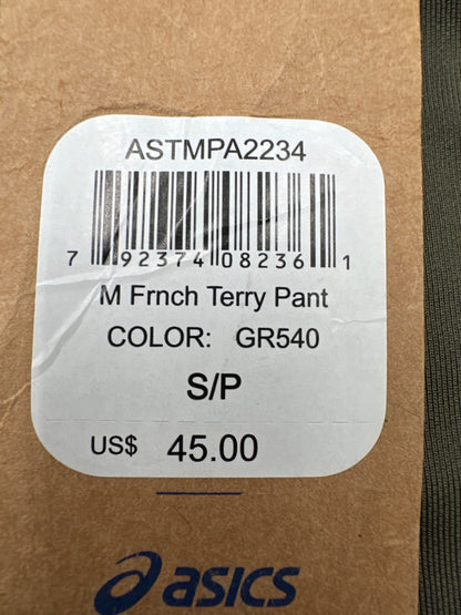 $45 Asics Men's French Terry Pant - ASTMPA2234 - Green - Small - New With Tags