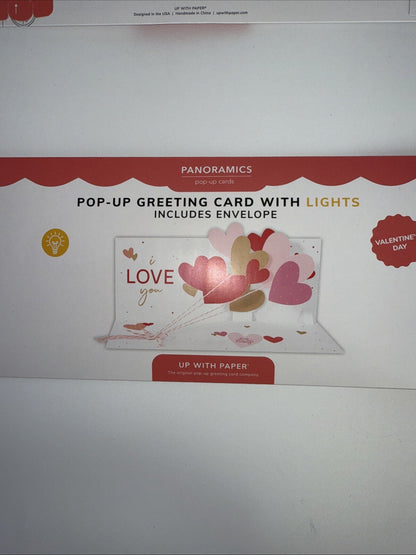 Lot Of 2 X Up With Paper Valentine’s Day Cards Love Balloons with Light, Pop-up