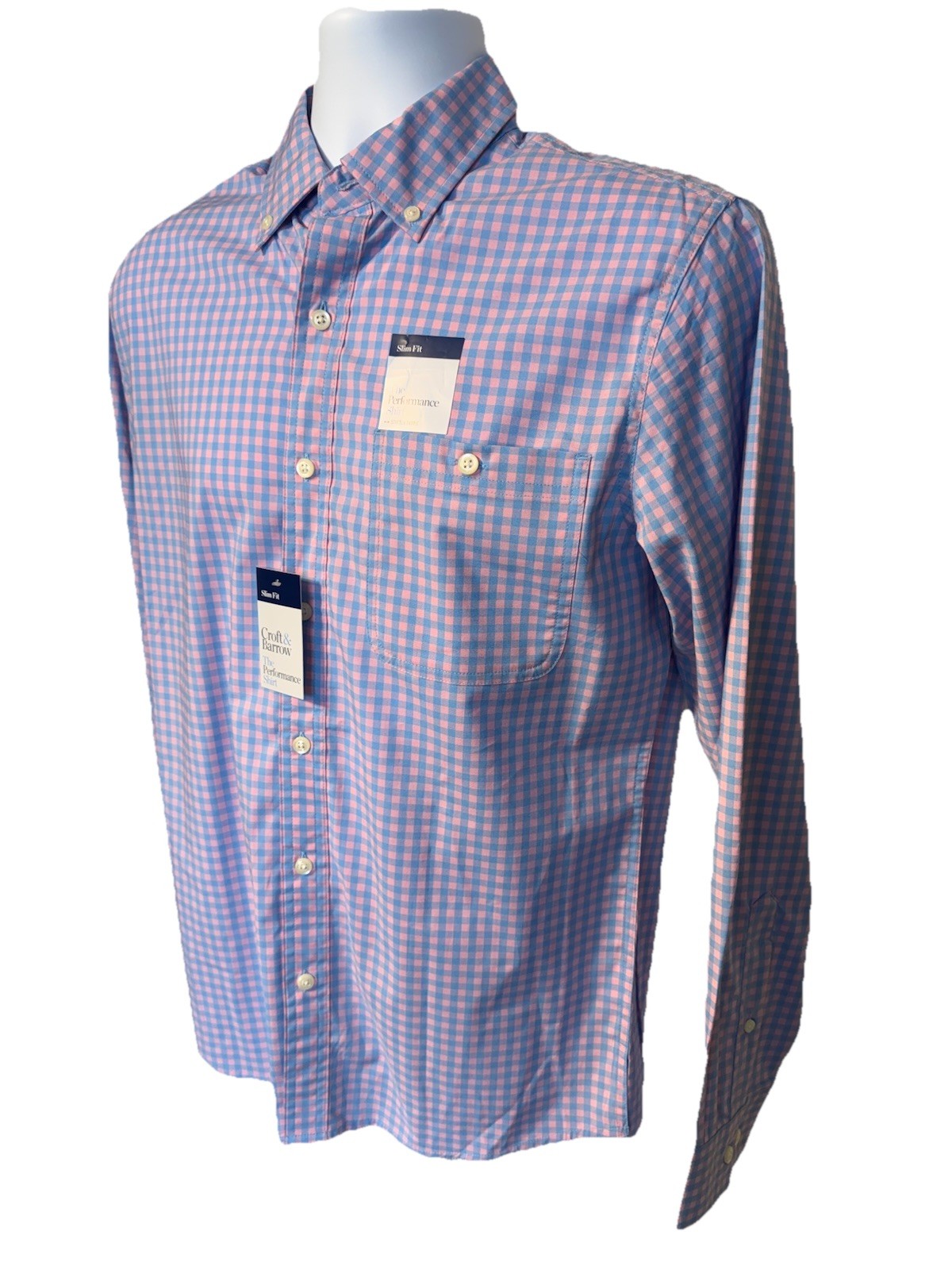 $50 Croft And Borrow Men’s Button Up Long Sleeve Shirt - Blue/Pink -Small-New
