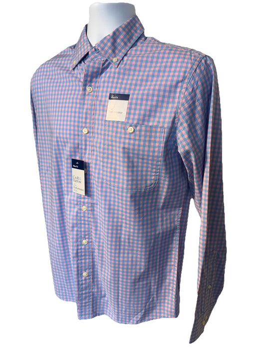 $50 Croft And Borrow Men’s Button Up Long Sleeve Shirt - Blue/Pink -Small-New